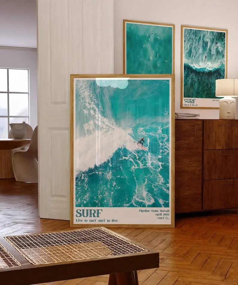 Surf Poster, Surf Summer Beach Coastal Art Poster Beach House Decor, Surf Beach Vintage Wall Art, Surf Summer Retro Print, Surf Decor Paint