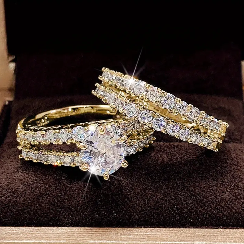 Bridal Wedding Rings Plated 6 Prong Setting zirconia Rings For Women Engagement Proposal Jewelry Gift (no Box)