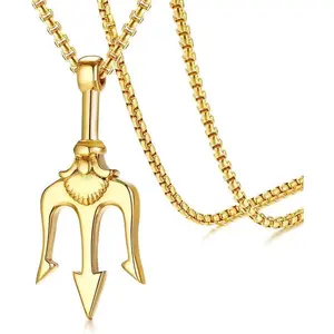 Poseidon Trident Pendant Stainless Steel Ancient Greece Amulet Necklace for Men, Gift for Sailor