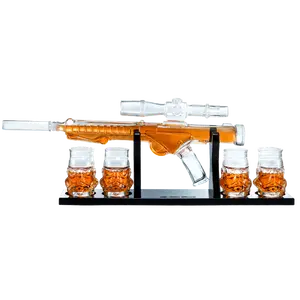 Blaster Force Gun Whiskey & Wine Decanter Set Glasses - Energized Particle Weaponry Elegant Decanter 24" - 4 Shot Glasses & Mahogany Wooden Base The Wine Savant (20 OZ) Gifts for Dad
