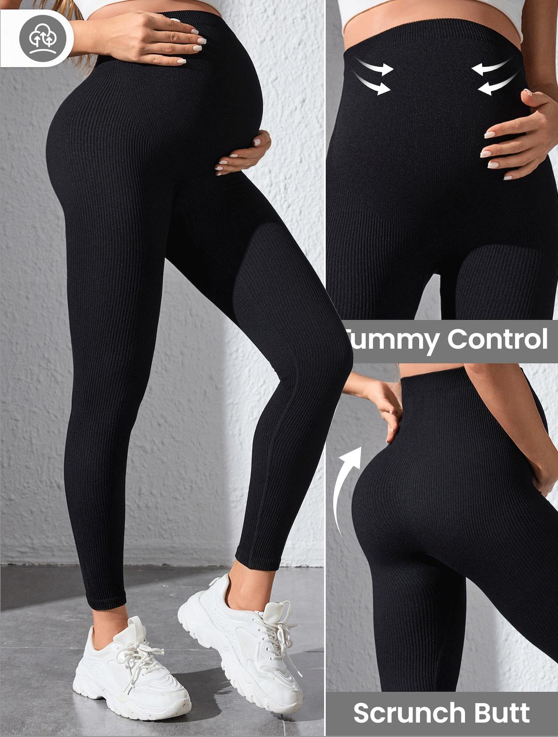 Maternity Yoga Pants High-Waisted with Belly Support Solid Color 3D Cut Fitted Full-Length Soft Elastic for Yoga Sports Casual Wear Breathable Moisture-Wicking Womenswear