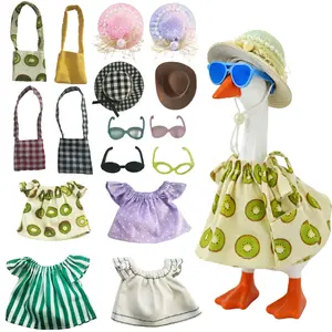 7 Inch Desk Goose Outfits 4 Sets 16 Pcs Mini Goose Clothes with Hats Sunglasses Bags and T-Shirts Summer Style Accessories for Cute Desktop Goose Key Holder Decor
