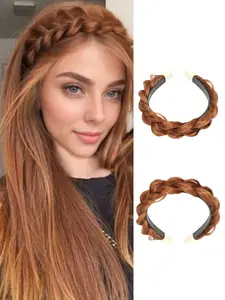 1 piece women's elegant Fried Dough Twists braid wig headband, lifelike hair braid design with anti-skid grip, fashionable hair accessories with combs for daily use Elastic Headbands