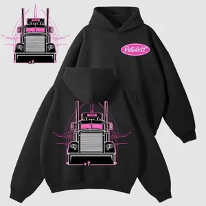 Peterbilt Pink Semi Truck 2side Hoodie – Vintage Orange Linework Semi Graphic Sweatshirt, Classic Pullover, Unisex Highway Hauler Outfit for Truck Fans, Gift For Men