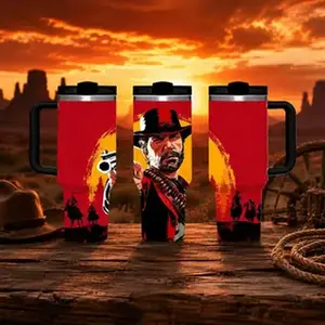 Arthur Morgan Red Dead Redemption 2 Insulated Stainless Steel Vacuum Flask, Gothic Minimal Aesthetic Design, 24H Hot-Cold Retention, Leakproof Lid, Portable Travel Drinkware, Gift for Him, Insulation