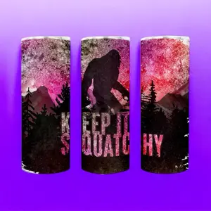 Sasquatch 20 oz Tumbler - Keep It Squatchy Design with Glitter Effect and Mountain Landscape Theme tumblers 20oz sublimation
