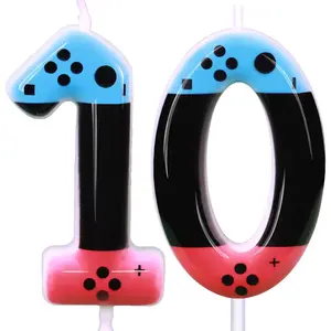 Level 10 Number Gaming Birthday Cake Candles, 10th Birthday Decorations for Boys, Video Game Controller Gamepad Themed Candle for Kids Birthday Party Supplies