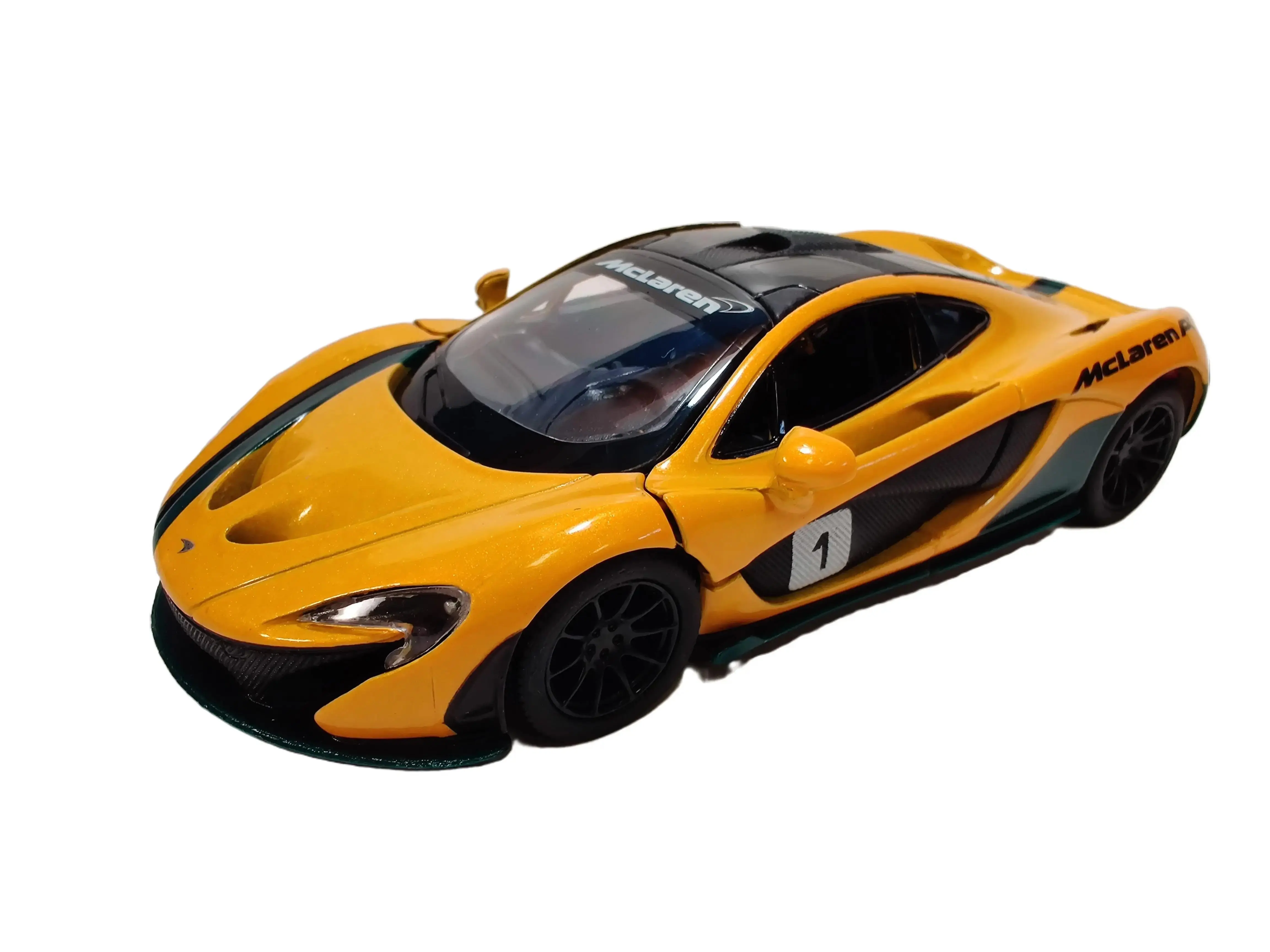 KINSMART 1:36 Scale McLaren P1 Die-Cast Metal & Plastic Model Car with Pull-Back Action & Openable Doors Yellow Collectible