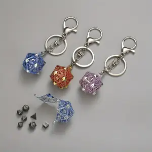 [DND D20 Metal Dice Set] 9pcs DND D20 Metal Polyhedral Dice Set - Portable & Stylish Keychain Miniatures in Blue, Red, Purple for Role-Playing Games, Ideal Birthday & Christmas Gift, Roleplaying Accessories with Hollow Box