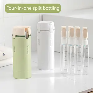Portable 4-in-1 travel dispenser for toiletries, TSA-approved refillable travel-size bottles with leakproof design, compact shampoo/lotion/conditioner containers—makeup skincare travel accessories gift set