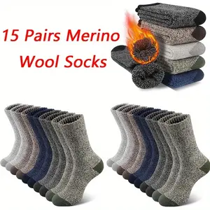 Menswear 15-Pair Mid-Tube Socks, Super Thick Warm for Autumn Winter, Comfortable for Daily Wear & Hiking