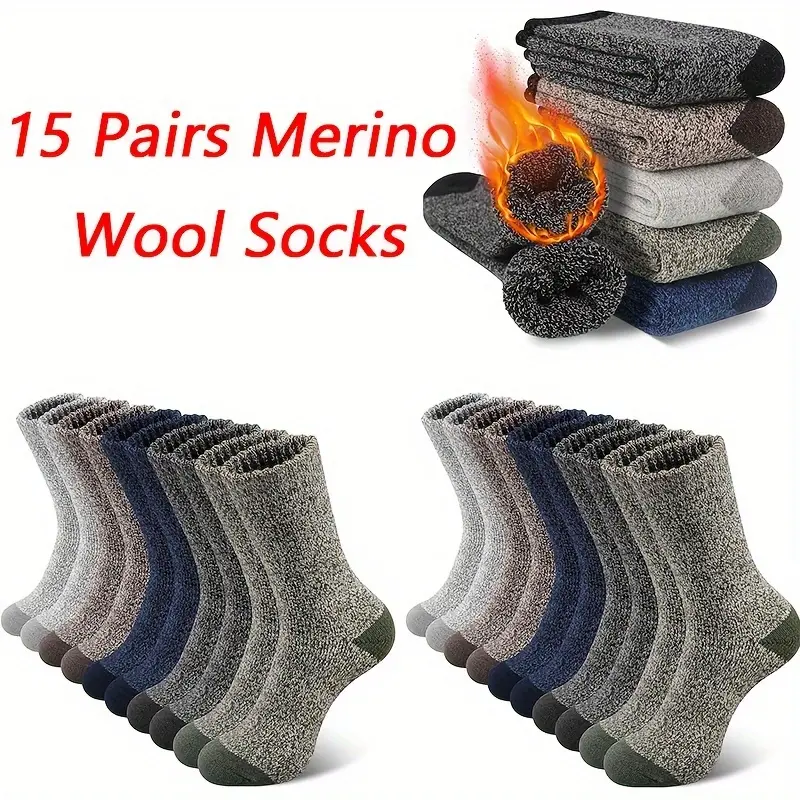 Women's 15-Pairs Mixed Color Sock Packs, Warm Thick Mid-Calf Crew Socks for Autumn & Winter, Comfortable for Hiking & Casual Daily Use, Mixed Color Socks