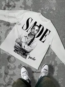 Unisex Sade Adu Singer Graphic Print Long Sleeve T-Shirt, Soft Woven Fabric, Fitted Style, Street Fashion, Casual Streetwear Top, Fall & Winter Casual Wear