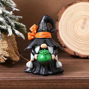 Handmade Scandinavian Gnome with Wizard Hat, Halloween Pumpkin Decoration, Resin Statue for Home & Garden Outdoor Display