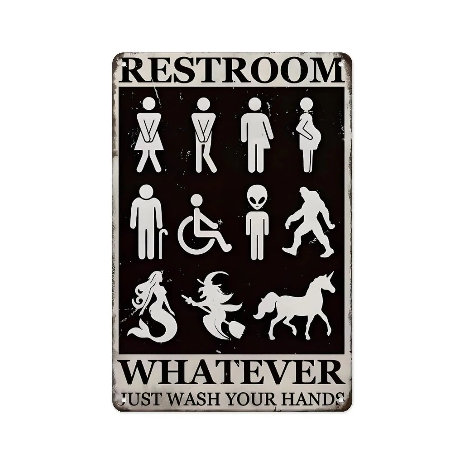 Aluminium Tin All-Gender Restroom Sign, Vintage Metal Wall Art - Quirky Humor Art for Bars, Daily Bathroom Decor Gift with Wash Your Hands Reminder for Quirky Lovers, Novelty