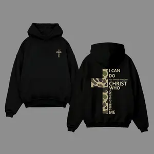 Faith Hoodie for Men and Women – Philippians 4:13 Camo Cross Graphic Sweatshirt – Religious Bible Verse Apparel – Christian Streetwear Hoodie Long Sleeve Crewneck