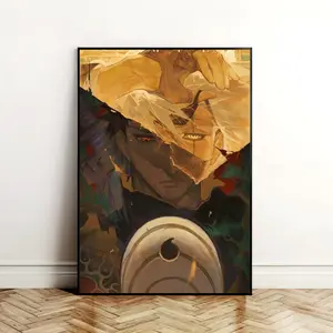 Dark split face warrior anime portrait for bedroom Wall Art with mysterious lighting and dramatic character aesthetic decor canvas poster, anime art, dark aesthetic, character poster, moody decor, wall art