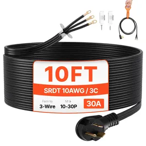10 ft Dryer Power Cord 3-Prong NEMA 10-30P with Eyelet Connectors for Electric Dryers, Replacement Appliance Cord, 30 Amp 125/250V, Heavy Duty, UL Listed, Flexible Wiring, Durable Insulation, Ideal for Old and Modern Dryers