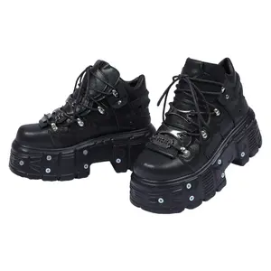 Women's Gothic Boots Punk Style Boots  Lace Up Goth Biker Boots Metal Platform Fashion Ankle Boots