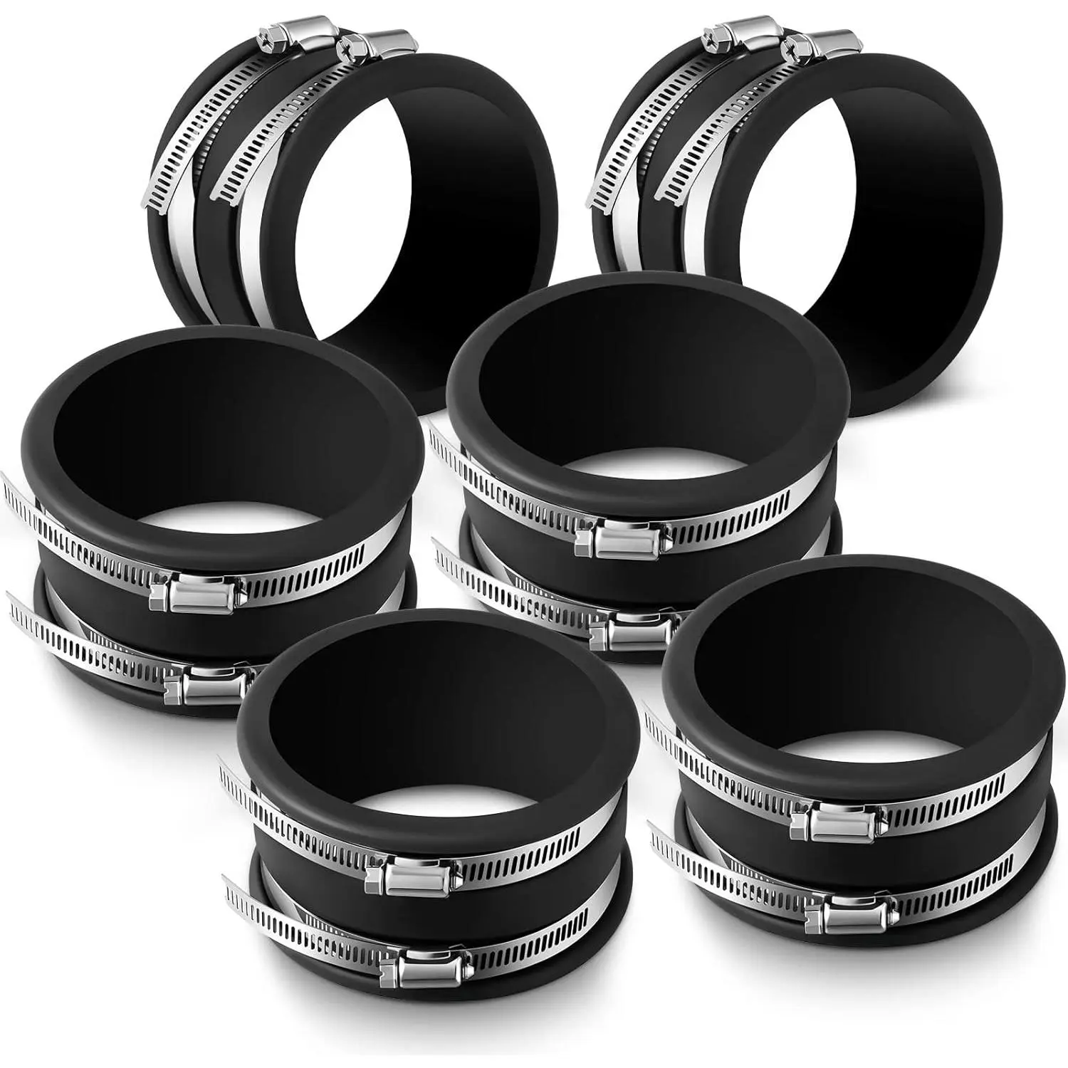 Dust Control Flex Cuffs with Stainless Steel Hose Clamps, Flexible PVC Coupling for Plastic and Copper Plumbing Connections, Connector Ports Dust Collection Fittings(4 Inch, 6 Pcs)