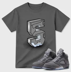 Shirt Match AJ 5 Wolf Grey 2026 Sneaker Matching Number Statue T-Shirt, Wolf Grey 5s Shirt, Unisex Top, Classic Fit Casual Short Sleeve Tee