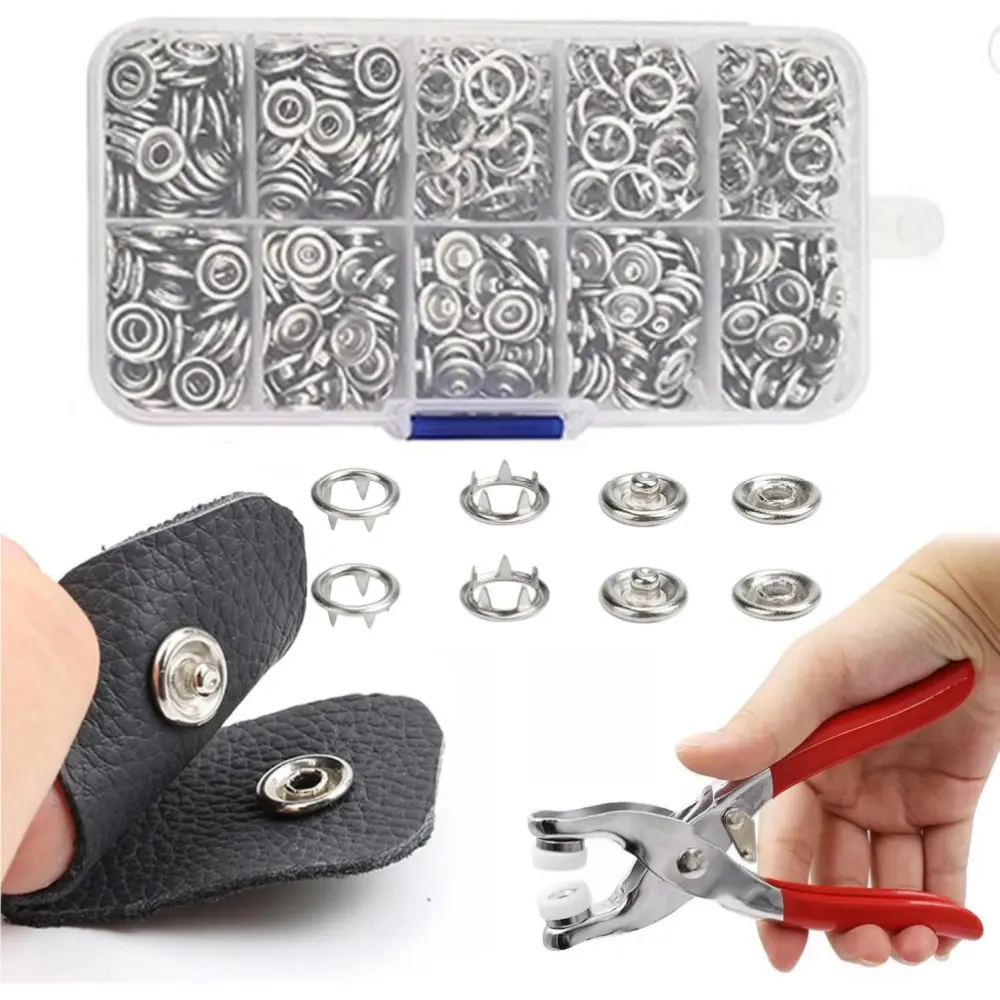 Snap Fastener Kit, 200 Sets 3/8in Stainless Steel Snap Buttons with Heavy Duty Press Pliers, Sewing Accessories and Supplies for DIY Crafting, Jackets & Jumpsuits, Backpacks, Umbrellas, Snap Fasteners