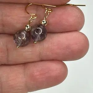 Amethyst Dangle Earrings Gold Plated Ear Wire Hooks with Elegant Beads and Gold Accents for Versatile Wear Huggie Hoop Design