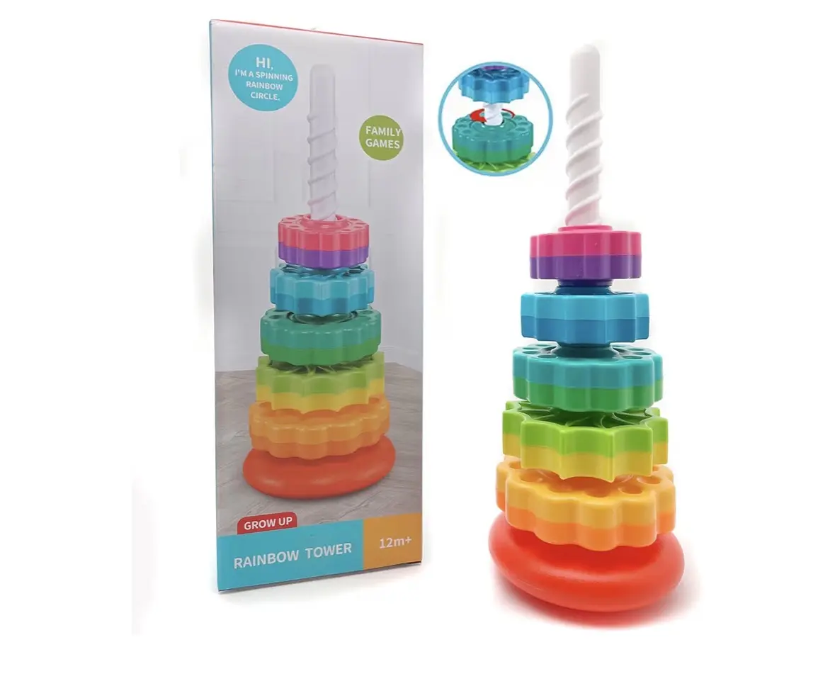 Baby Spinning Stacking Toys for Toddlers 1-3, Rainbow Ring Stacker Montessori Toys for Babies 6-12 Months, 1 2 3 Year Old Girl Boy Christmas Birthday Gifts, Autism Sensory Learning Toy, Spatial Awareness, Visual Tracking, Motion Toys