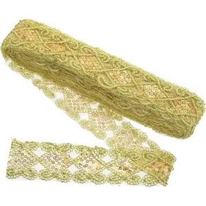 11 Yards Sequins Trim Ribbon 2.4 Inch Gold Edge Sequins Gimp Braid Trim Paillette Fabric Flat Trims Strips for Crafts Sewing Clothes Home Party Decoration, Gold