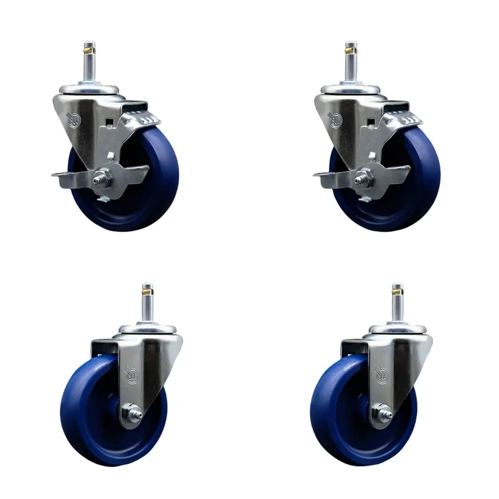 212 MAIN Heavy Duty Lockable Swivel Casters (Set of 4) - Service Caster SCC-GR20S414-SPUS-TLB-716138-2-S-2, 0.43 in Stem Mount Grip Ring, 4 x 1.25 in Blue Wheels with Top Locking Brake, Smooth Sliding for Shop Projects, Furniture Moving Wheel