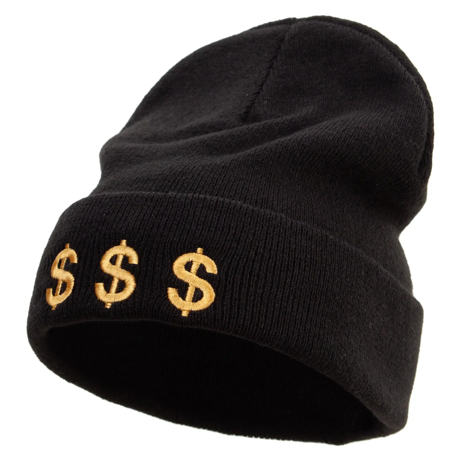 Money Gambling Embroidered 12 Inch Long Knitted Beanie