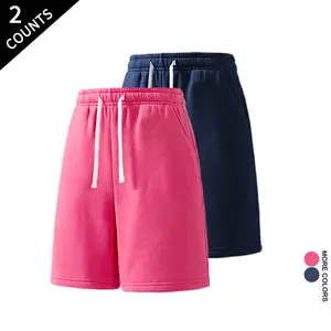 Couple’s shorts set: 2 pieces in rose red and navy blue athletic shorts. Soft, comfortable fabric suitable for men and women for afternoon tea, running, jogging, and casual wear. outdoorfun