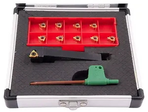 Precise 3/8" External Indexable Threading Inserts + Wrench + Holder Kit, SER0375E11, for External Threads Machining, Tin Coated