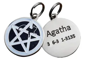 Customized Cat ID Tag Black Wicca Cat ID Tag Pentagram Identification by Pugs2Persians Pagan Witch Pentacle