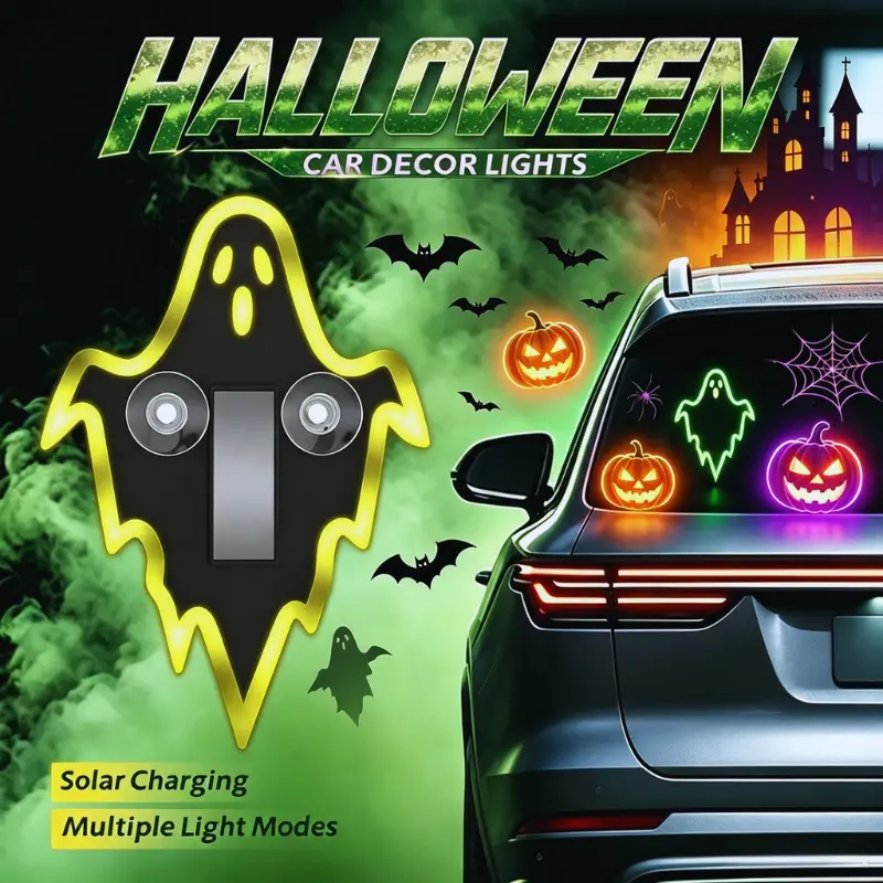 JOYTUTUS Halloween Solar-Powered LED Multi-Shape Neon Led Lights - Eco-Friendly Wireless Auto Interior Ambient Lighting, Cute Modern Stylish Vehicle Accessory, Cool Car Decor, Toolupgrade