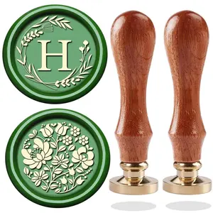 Initial Letter Alphabet H Wax Seal Stamp Wicker Eucalyptus Sealing With Flower for Wedding Invitation Gift Wrap Envelopes Christmas Card