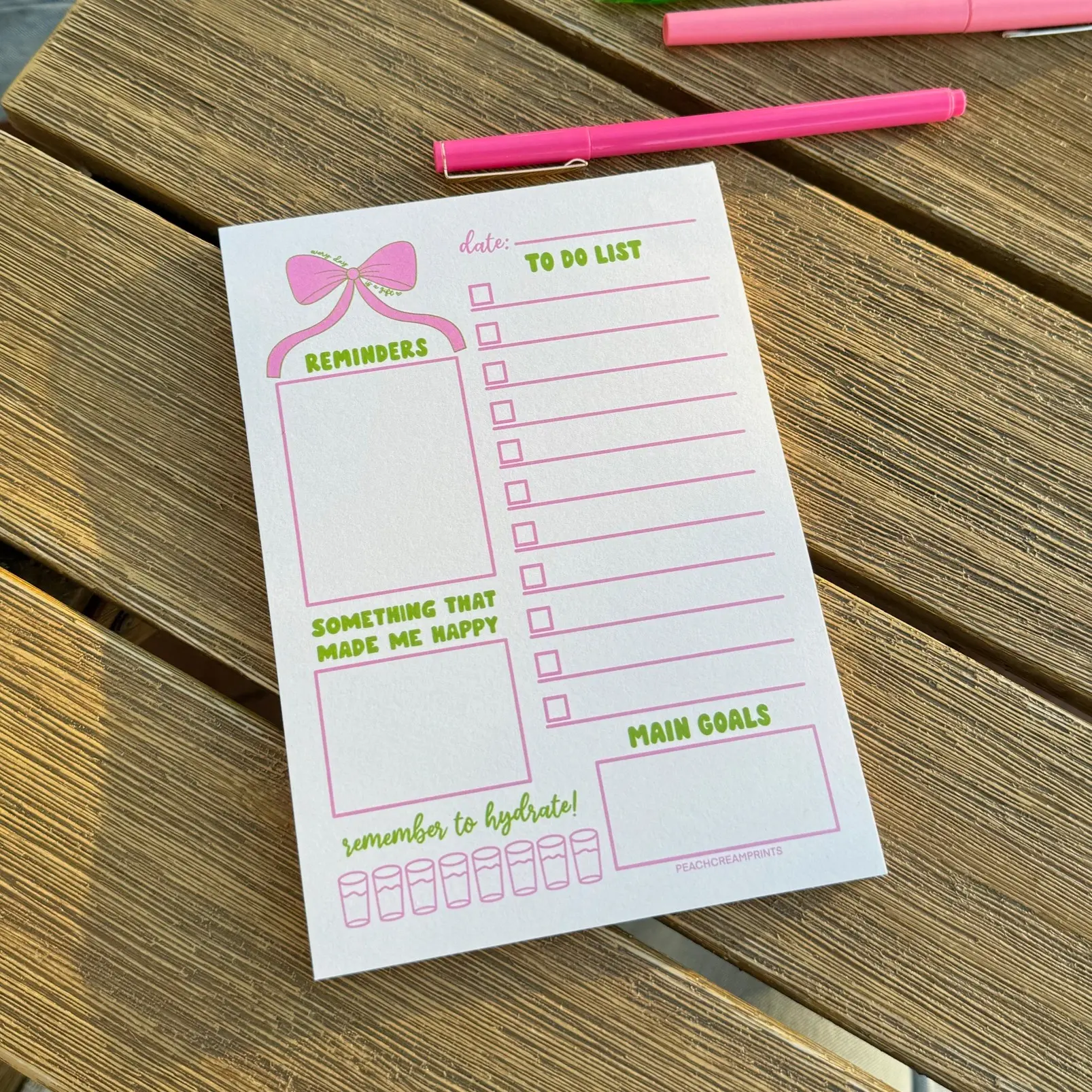 BOW DAILY PLANNER NOTEPAD BY PEACHCREAMPRINTS