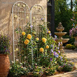 Rustproof Metal Garden Trellis 2-Pack (86.7" x 19.7"), Cream White Outdoor Climbing Plant Support for Beans, Roses, Clematis, Jasmine, Rose