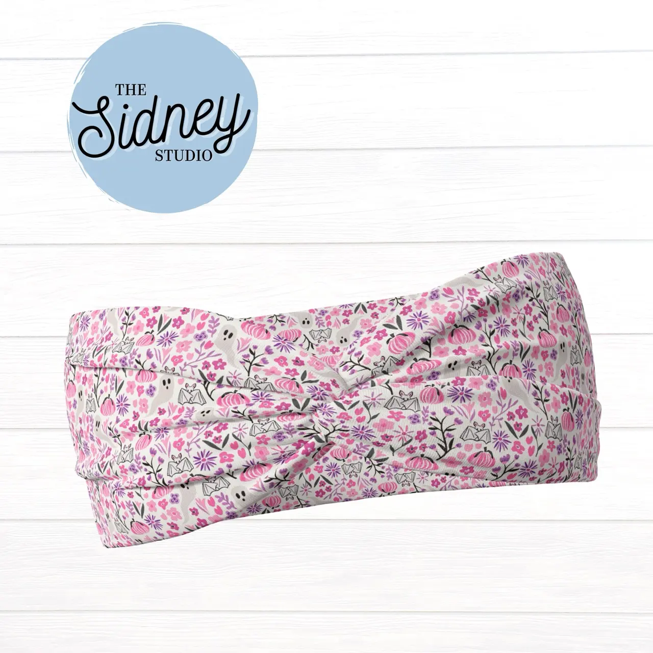 The Sidney Studio Halloween Ghosts & Bats Floral Wide Twist Headband for Nurses Teachers and Moms Buttery Soft Ultra Stretchy Jersey Knit One Size Fits Most