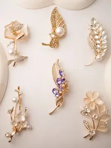 6 Pcs Luxury Brooch Set, Rhinestone Pearl Cat Eye Design, Perfect for Office, Dating, Parties, Anti-See-Through, Fade-Resistant, Versatile Fashion Accessory