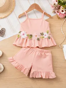 Summer Girls Floral Tank Top and Shorts Set, Fashion Clothes Set, Soft Comfortable Fabric, Cute Stylish Design Perfect for Outdoor Play