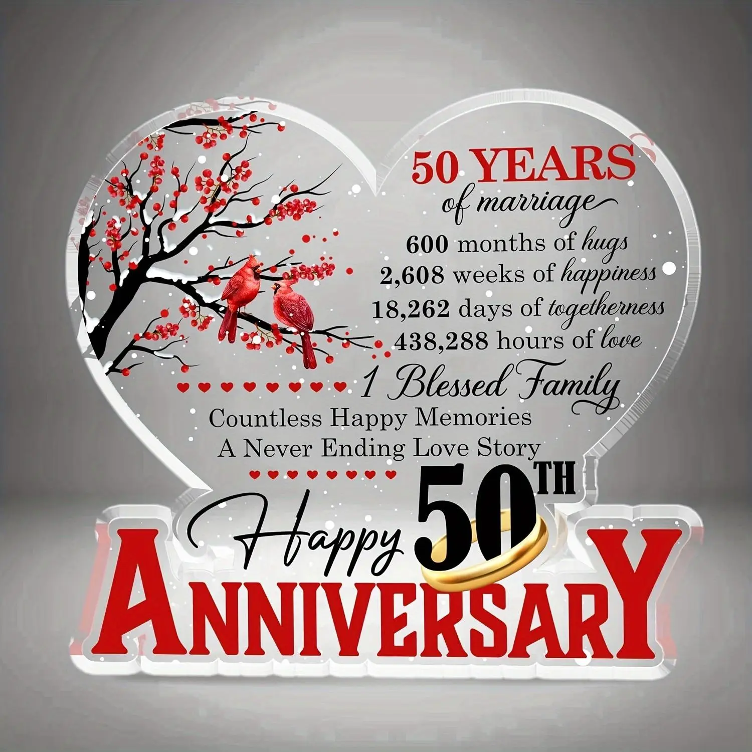 50th Wedding Anniversary Acrylic Plaque, Romantic Gift for Him Her Husband Wife, Decorative Ornament for Home Office Desk