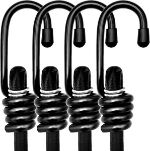 24" Heavy Duty Bungee Cords with Hooks, Black 4 Pack Industrial Grade Heavy Duty Straps Outdoor for Bikes, Tie Downs, Camping & Cars,Bungee Cord Tie Downs Cerpourt