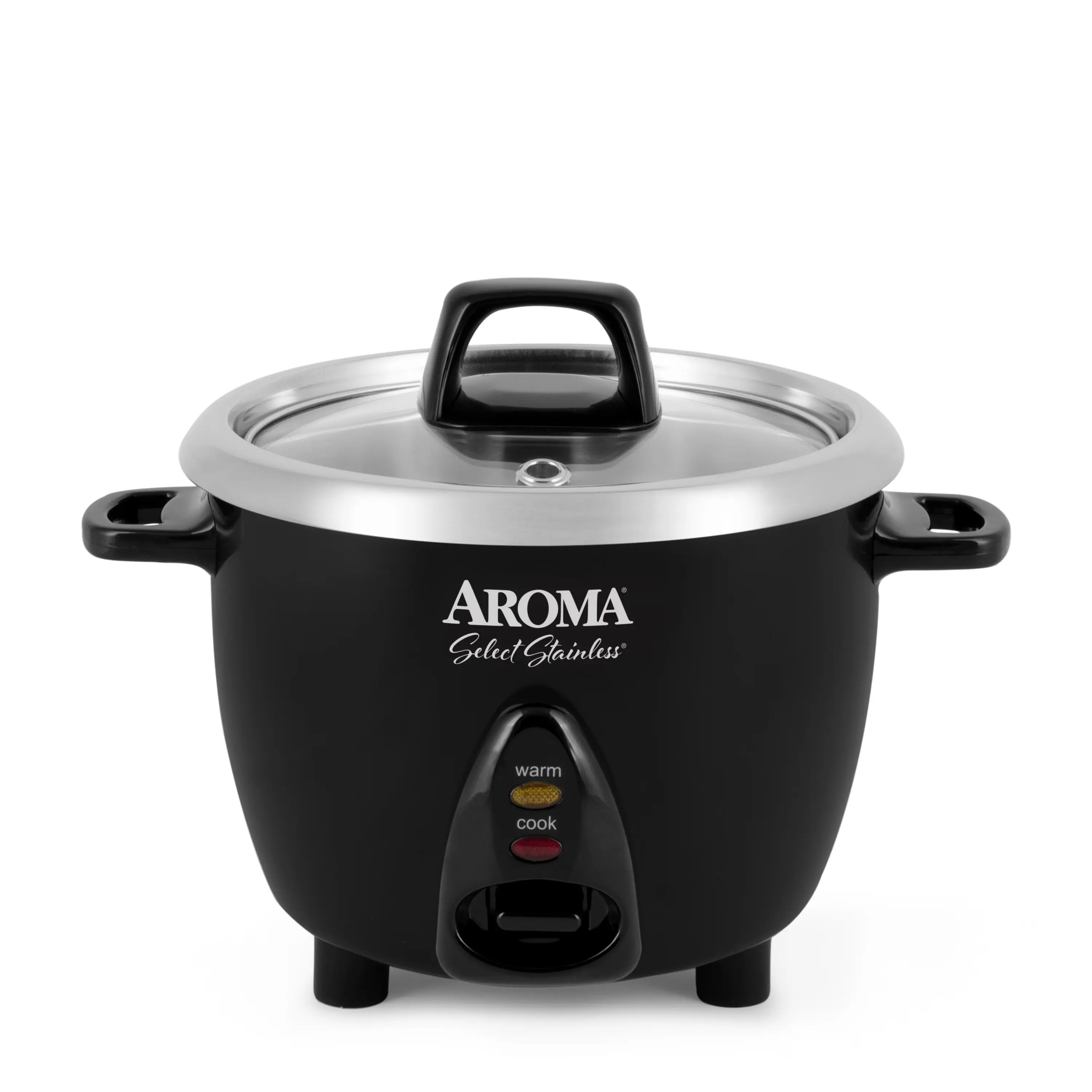 Aroma Select Stainless Rice Cooker, One-Touch Cook and Keep Warm, 304 Stainless Steel Inner Pot, Glass Lid with Measuring Cup and Serving Spatula