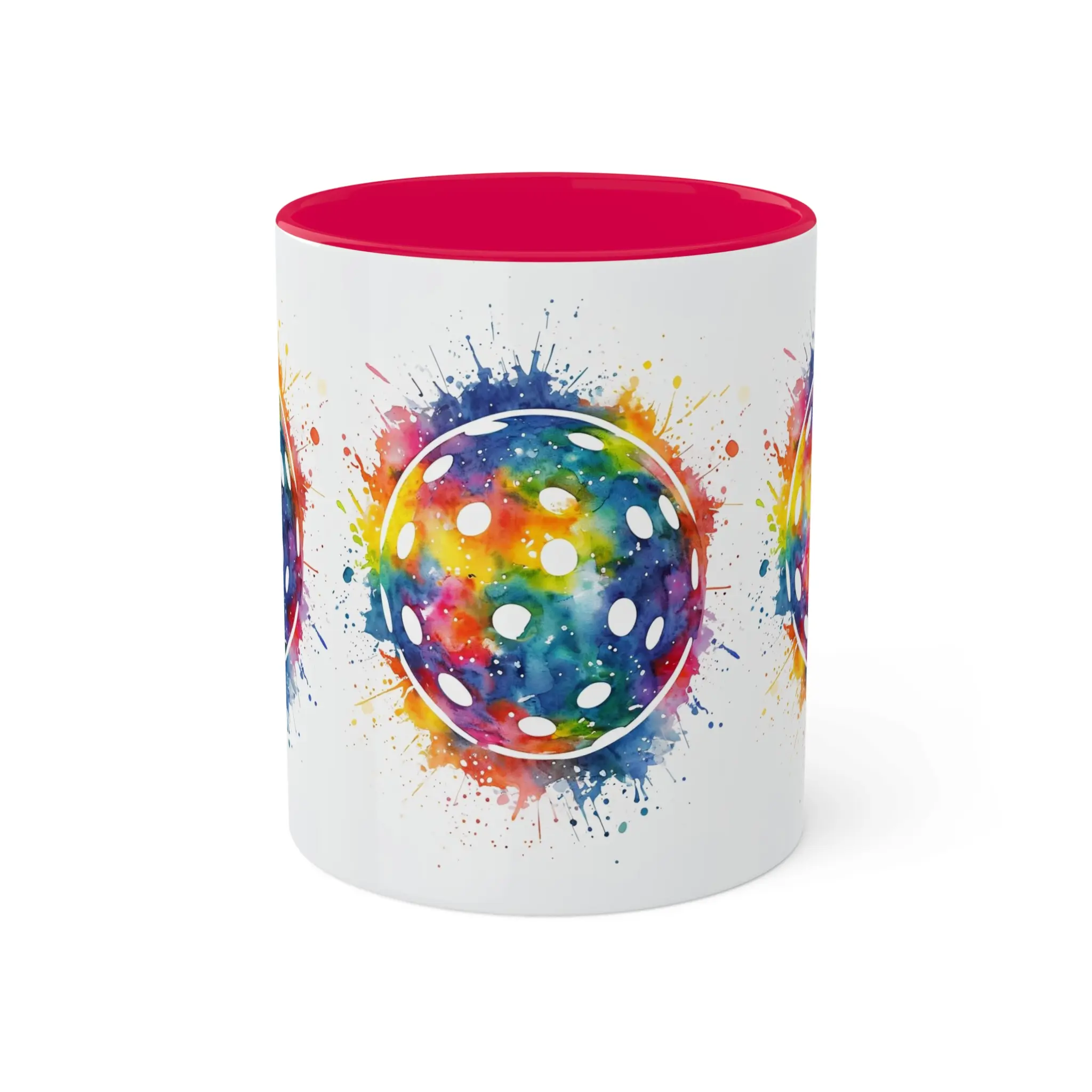 Colored Watercolor Pickleballs Mug, Colorful Ceramic Cup for Pickleball Fans, Fun Drinkware, Pickleball Player Gift, Kitchen Decor, Unique Coffee Glossy Tumbler accent mug Reuse Washable