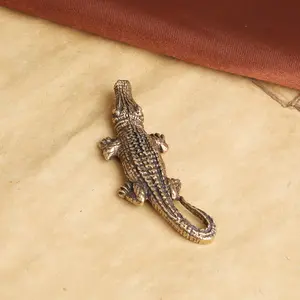 Pure Brass Crocodile Keychain Charm, Copper Sculpture Tea Pet Ornament, Antique Vintage Collection Small Bronze Decor, Gift Decoration