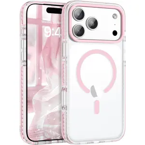 Magnetic for iPhone 17 Pro Max 6.9" Case, Compatible with Magsafe Military Shockproof Protective Bumper Cute Transparent Slim Anti-Yellowing Phone Case for iPhone 17 Pro Max Cover, Clear Pink