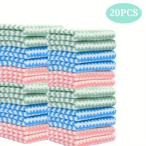 20-pack Assorted Color Striped Dishcloths, Super Absorbent Quick-Drying Durable Kitchen Towels, Soft Compact Breathable Cleaning Cloths for Auto Enthusiasts