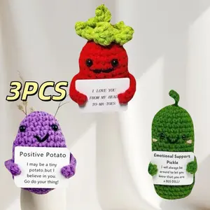 3PCS Funny Desktop decorative ornaments with  Card,Cute Knitted Crochet Soft ornament for Friend Gifts