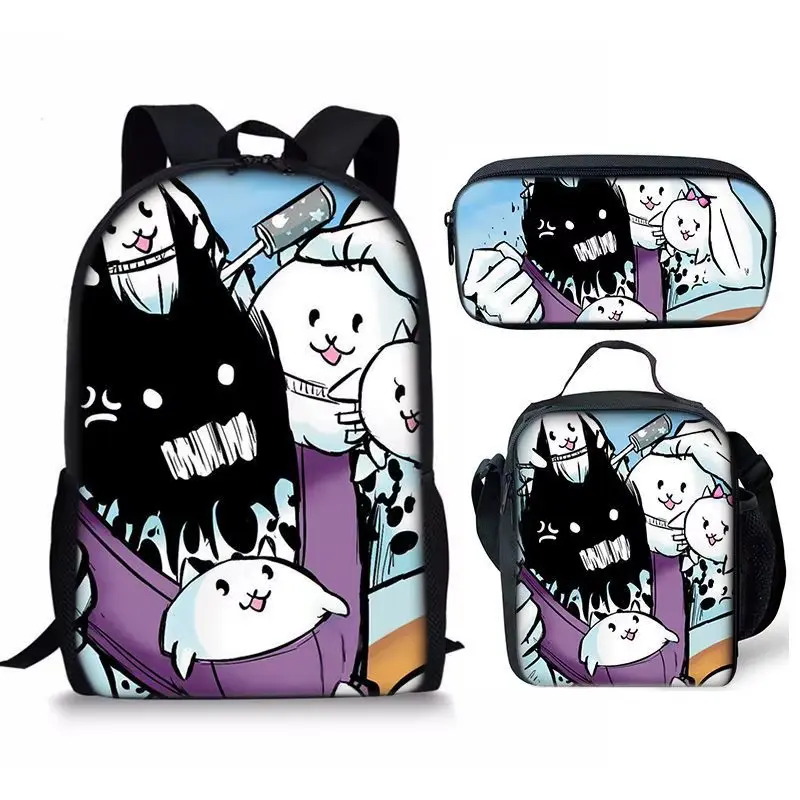The Battle Cats Three Piece Set Student Backpack Pen Bag Meal Pack Three Piece Set